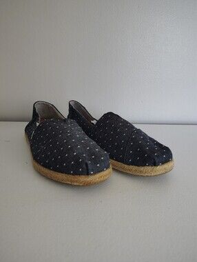 TOMS Women's Sz 9 Blue White Polka Dot Alpargata Espadrille Slip On Flats